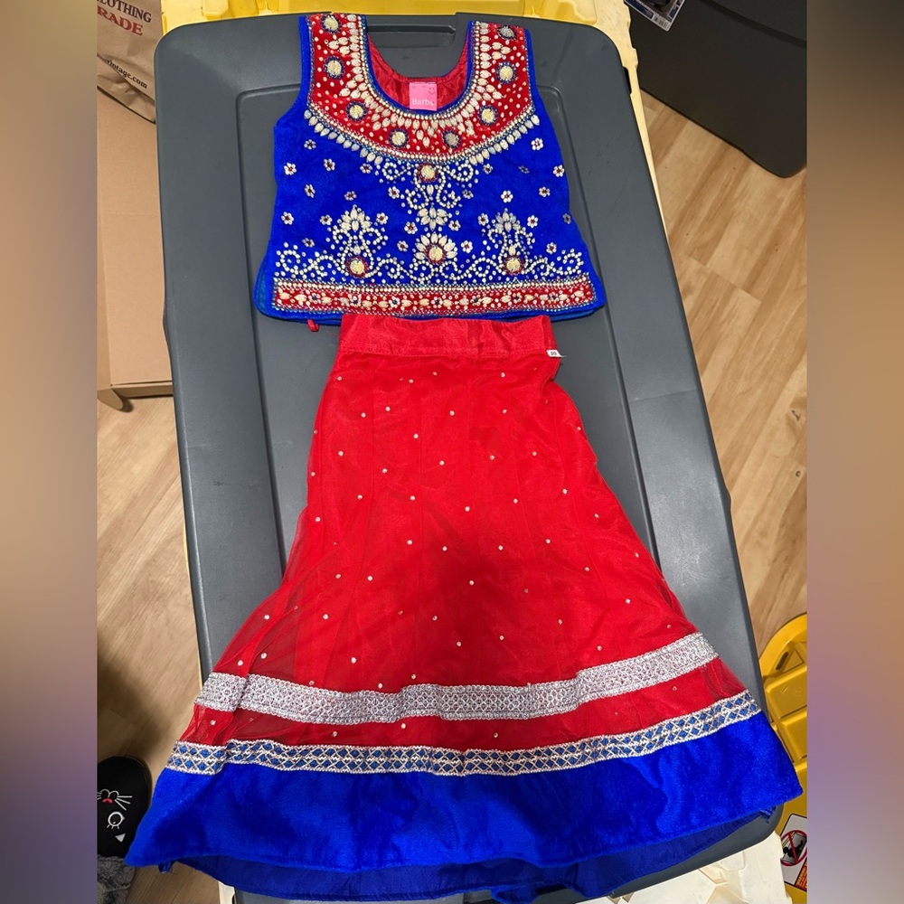 Vibrant Blue and Red Kids Skirt Set